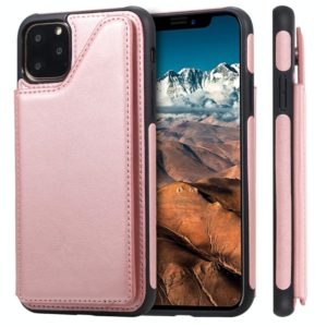For iPhone 11 Pro Max Shockproof Calf Texture Protective Case with Holder & Card Slots & Frame(Rose Gold) (OEM)