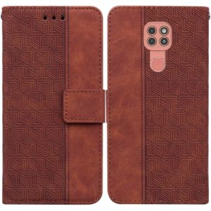 For Motorola Moto G9 Play / E7 Plus Geometric Embossed Leather Phone Case(Brown) (OEM)