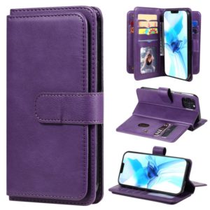 For iPhone 12 / 12 Pro Multifunctional Magnetic Copper Buckle Horizontal Flip Solid Color Leather Case with 10 Card Slots & Wallet & Holder & Photo Frame(Purple) (OEM)
