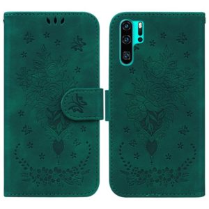 For Huawei P30 Pro Butterfly Rose Embossed Leather Phone Case(Green) (OEM)