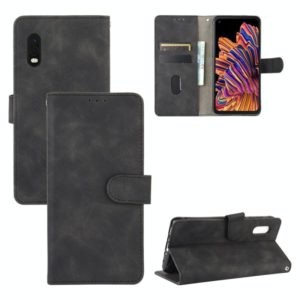 For Samsung Galaxy XCover Pro Solid Color Skin Feel Magnetic Buckle Horizontal Flip Calf Texture PU Leather Case with Holder & Card Slots & Wallet(Black) (OEM)