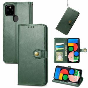 For Google Pixel 5a 5G Solid Color Leather Buckle Phone Case with Lanyard & Photo Frame & Card Slot & Wallet & Stand Function(Green) (OEM)