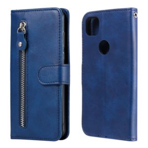 For Google Pixel 4a 4G Fashion Calf Texture Zipper Horizontal Flip Leather Case with Holder & Card Slots & Wallet(Blue) (OEM)