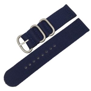 Washable Nylon Canvas Watchband, Band Width:20mm(Dark Blue with Silver Ring Buckle) (OEM)