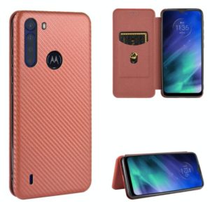 For Motorola Moto One Fusion Carbon Fiber Texture Horizontal Flip TPU + PC + PU Leather Case with Rope & Card Slot(Brown) (OEM)