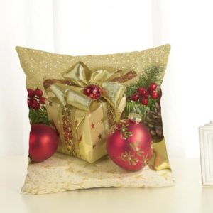 Christmas Decoration Cotton and Linen Pillow Office Home Cushion Without Pillow, Size:45x45cm(Golden Red Gift) (OEM)