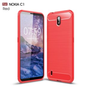 For Nokia C1 Brushed Texture Carbon Fiber TPU Case(Red) (OEM)