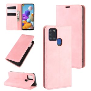 For Galaxy A21s Retro-skin Business Magnetic Suction Leather Case with Holder & Card Slots & Wallet(Pink) (OEM)
