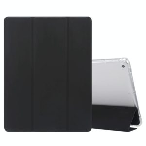 For iPad 9.7(2018)/(2017)/Air 2/Air 3-folding Electric Pressed Skin Texture Horizontal Flip Shockproof Transparent TPU + PU Leather Case with Holder & Pen Slot & Sleep / Wake-up Function(Black) (OEM)