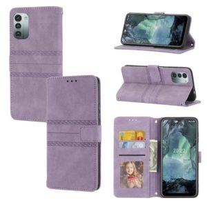 For Nokia G21 / G11 Embossed Striped Magnetic Buckle Horizontal Flip Phone Leather Case(Purple) (OEM)