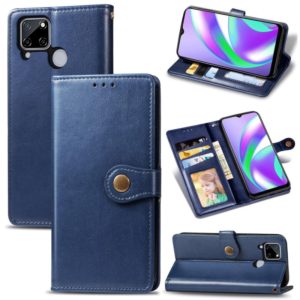 For OPPO Realme C12 Solid Color Leather Buckle Phone Case with Lanyard & Photo Frame & Card Slot & Wallet & Stand Function(Blue) (OEM)