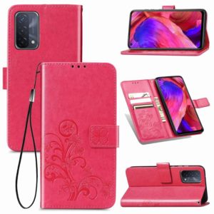For OPPO A93 5G Four-leaf Clasp Embossed Buckle Mobile Phone Protection Leather Case with Lanyard & Card Slot & Wallet & Bracket Function(Rose Red) (OEM)