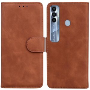 For Tecno Spark 7 Pro Skin Feel Pure Color Flip Leather Phone Case(Brown) (OEM)