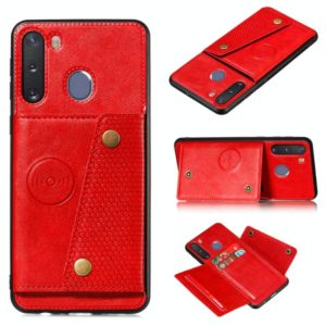 For Galaxy A21 PU + TPU Shockproof Magnetic Protective Case with Card Slots(Red) (OEM)