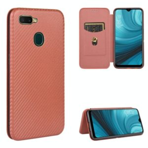 For OPPO A7(AX7) / A5s / AX5s / A12 Carbon Fiber Texture Horizontal Flip TPU + PC + PU Leather Case with Card Slot(Brown) (OEM)