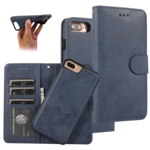 For iPhone 8 Plus / 7 Plus KLT888-2 Retro 2 in 1 Detachable Magnetic Horizontal Flip TPU + PU Leather Case with Holder & Card Slots & Photo Frame & Wallet(Dark Blue) (OEM)