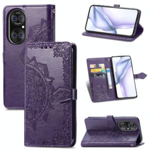 Halfway Mandala Embossing Pattern Horizontal Flip Leather Case with Holder & Card Slots & Wallet & Lanyard For Huawei P50(Purple) (OEM)