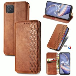 For OPPO A92S Cubic Grid Pressed Horizontal Flip Magnetic PU Leather Case with Holder & Card Slots & Wallet(Brown) (OEM)