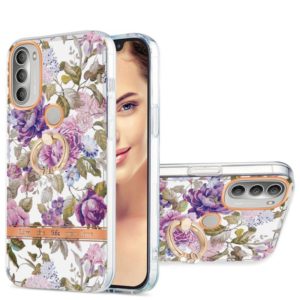 For Motorola Moto G51 5G Ring IMD Flowers TPU Phone Case(Purple Peony) (OEM)