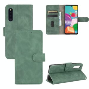 For Samsung Galaxy A41 (Japanese Version) Solid Color Skin Feel Magnetic Buckle Horizontal Flip Calf Texture PU Leather Case with Holder & Card Slots & Wallet(Green) (OEM)