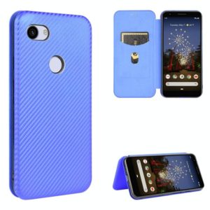 For Google Pixel 3a Carbon Fiber Texture Horizontal Flip TPU + PC + PU Leather Case with Card Slot(Blue) (OEM)