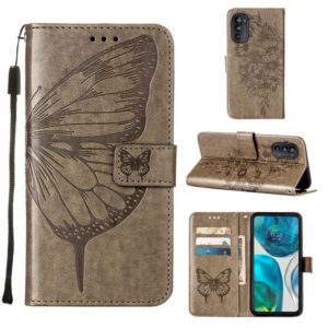 For Motorola Moto G52 Embossed Butterfly Leather Phone Case(Grey) (OEM)
