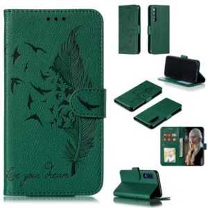 Feather Pattern Litchi Texture Horizontal Flip Leather Case with Wallet & Holder & Card Slots For Xiaomi Mi 9 SE(Green) (OEM)