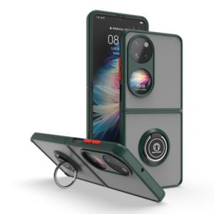 For Huawei P50 Pocket Q Shadow I Ring Kickstand PC and TPU Hybrid Phone Case(Dark Green) (OEM)
