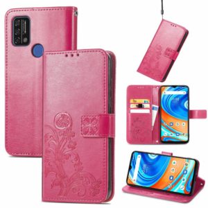 For UMIDIGI A9 Four-leaf Clasp Embossed Buckle Mobile Phone Protection Leather Case with Lanyard & Card Slot & Wallet & Bracket Function(Magenta) (OEM)