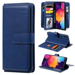 For Samsung Galaxy A50 Multifunctional Magnetic Copper Buckle Horizontal Flip Solid Color Leather Case with 10 Card Slots & Wallet & Holder & Photo Frame(Dark Blue) (OEM)
