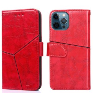 For iPhone 12 Pro Geometric Stitching Horizontal Flip TPU + PU Leather Case with Holder & Card Slots & Wallet(Red) (OEM)