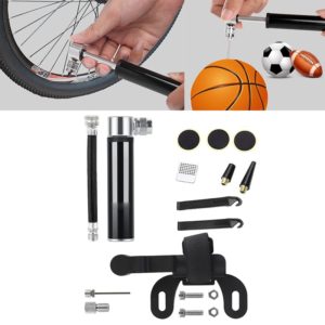 Manual Mini Portable Bicycle Aluminum Alloy Pump+ Glue-free Tire Patch + Fish-shaped Tire Lever (Black) (OEM)