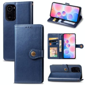 For Xiaomi Redmi K40 / K40 Pro / K40 Pro+ Solid Color Leather Buckle Phone Case with Lanyard & Photo Frame & Card Slot & Wallet & Stand Function(Blue) (OEM)