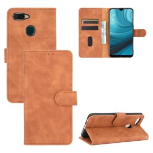 For OPPO A7(AX7) / A5s / AX5s / A12 Solid Color Skin Feel Magnetic Buckle Horizontal Flip Calf Texture PU Leather Case with Holder & Card Slots & Wallet(Brown) (OEM)