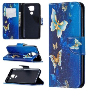 For Xiaomi Redmi Note 9 Colored Drawing Pattern Horizontal Flip Leather Case with Holder & Card Slots & Wallet(Golden Butterfly) (OEM)