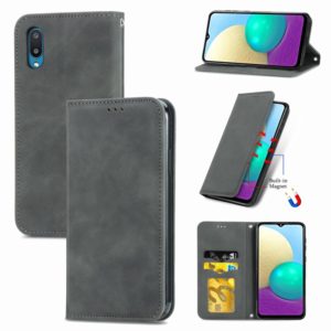 For Samsung Galaxy A02 Retro Skin Feel Business Magnetic Horizontal Flip Leather Case with Holder & Card Slots & Wallet & Photo Frame(Grey) (OEM)
