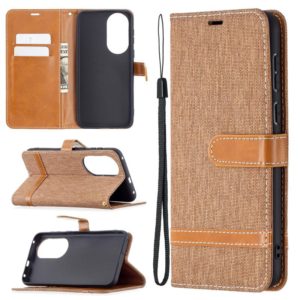 For Huawei P50 Color Matching Denim Texture Horizontal Flip Leather Case with Holder & Card Slots & Wallet & Lanyard(Brown) (OEM)
