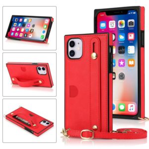 For iPhone 11 Wrist Strap PU+TPU Shockproof Protective Case with Crossbody Lanyard & Holder & Card Slot(Red) (OEM)