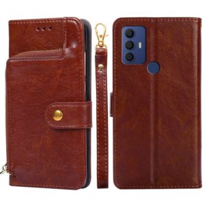 For TCL 30 SE/306/305/Sharp Aqous V6/Aqous V6 Plus Zipper Bag Leather Phone Case(Brown) (OEM)