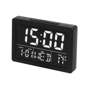 Large Screen LED Clock Bedside Multifunctional Electronic Alarm Clock(Black Shell White Light) (OEM)