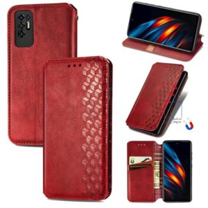 For Tecno Pova 2 Cubic Grid Pressed Horizontal Flip Magnetic Leather Phone Case with Holder & Card Slots & Wallet(Red) (OEM)