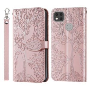 For Xiaomi Redmi 9C Life of Tree Embossing Pattern Horizontal Flip Leather Case with Holder & Card Slot & Wallet & Photo Frame & Lanyard(Rose Gold) (OEM)