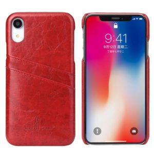 For iPhone XR Fierre Shann Retro Oil Wax Texture PU Leather Case with Card Slots(Red) (OEM)