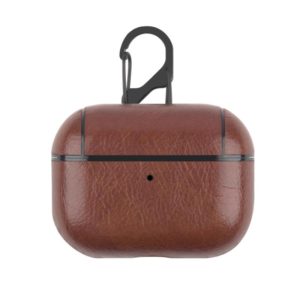 For Apple AirPods Pro Wireless Earphone Protective Leather Case with Hook(Dark Brown) (OEM)