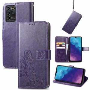 For ZTE V30 Vita Four-leaf Clasp Embossed Leather Case with Lanyard & Card Slot & Wallet & Holder(Purple) (OEM)
