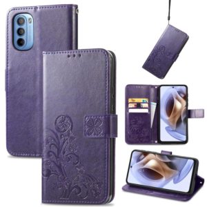 For Motorola Moto G31 Four-leaf Clasp Embossed Buckle Leather Phone Case(Purple) (OEM)