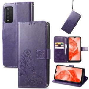For TCL 205 Four-leaf Clasp Embossed Buckle Mobile Phone Leather Case(Purple) (OEM)