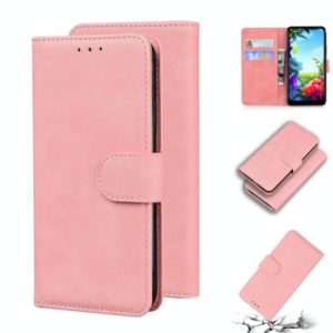 For LG K40S Skin Feel Pure Color Flip Leather Phone Case(Pink) (OEM)