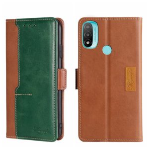 For Motorola Moto E20 Contrast Color Side Buckle Leather Phone Case(Light Brown + Green) (OEM)