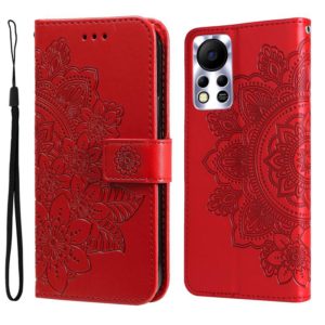 For Infinix Hot 11S NFC 7-petal Flowers Embossed Flip Leather Phone Case(Red) (OEM)